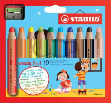 Stabilo Multitalent-Stift woody 3in1 10 Stifte + 1 Spitzer 