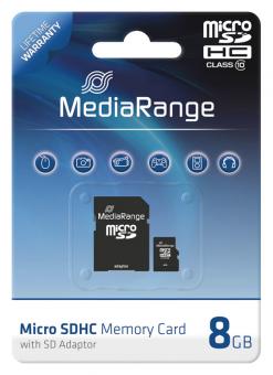 MediaRange Micro SDHC Speicherkarte 8 GB Class 10 mit Adapter 