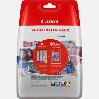 Original Canon Patronen CLI-571 Photo Value Pack + Papier 