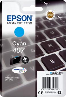Original Epson Patronen 407 / C13T07U240 Cyan 
